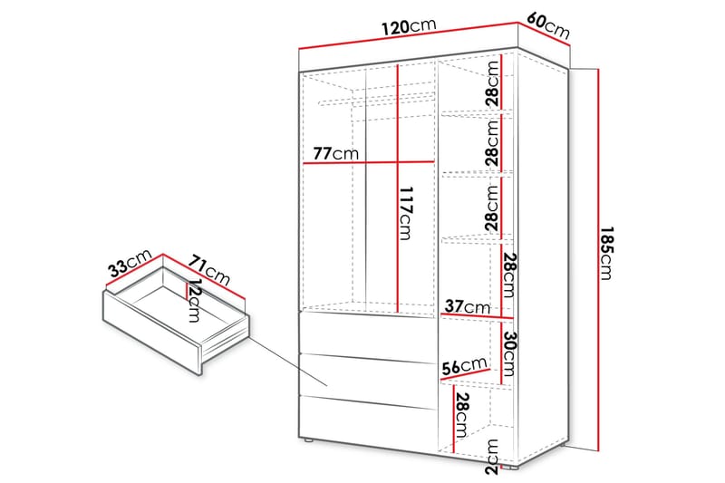 Buhan Garderobeskap 120x185 cm - Beige / Brun - Oppbevaring - Garderober & garderobesystem