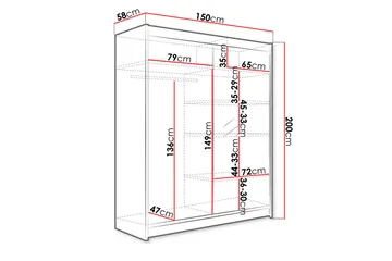 Camino Garderobe 150x58x200 cm LED-belysning - Svart/Hvit - Oppbevaring - Garderober & garderobesystem