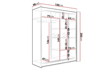 Camino Garderobe 150x58x200 cm - Svart/Hvit - Oppbevaring - Garderober & garderobesystem