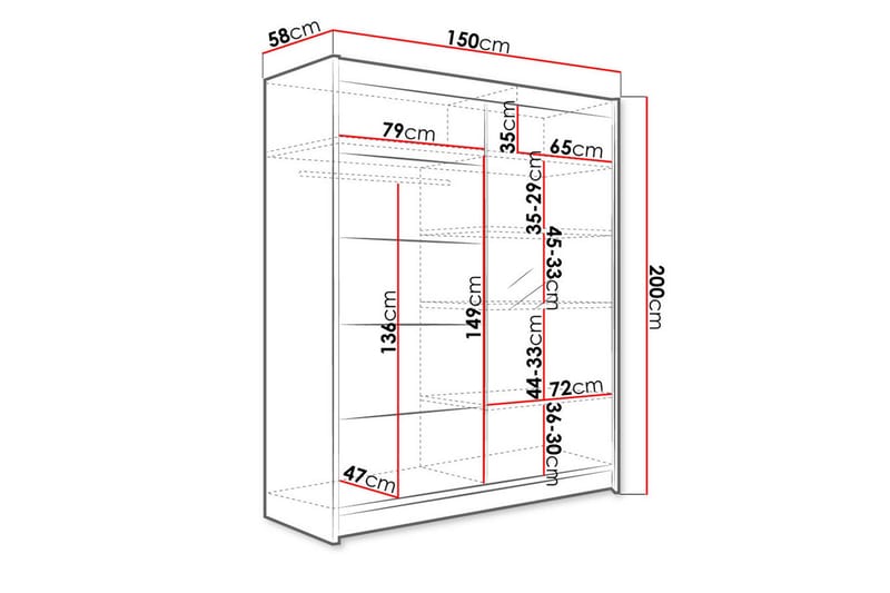 Camino Garderobe 58x150 cm LED-belysning - Hvit/Eik - Oppbevaring - Garderober & garderobesystem