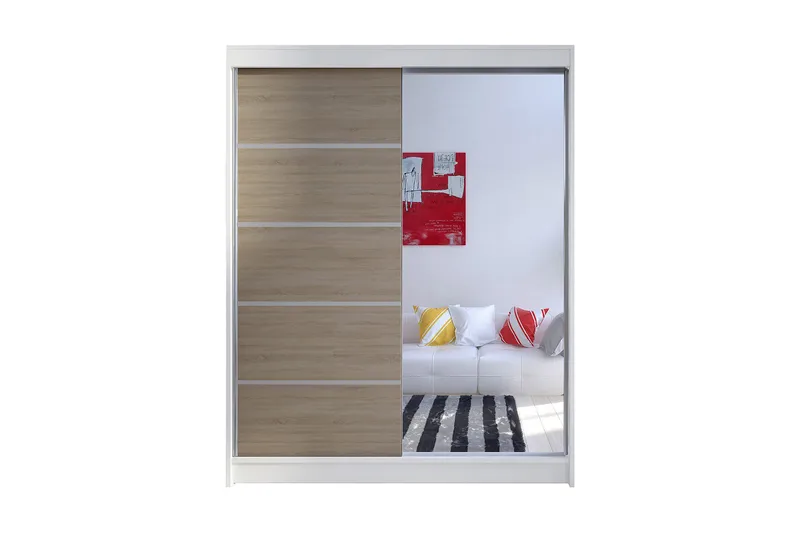 Camino Garderobe 58x150 cm LED-belysning, Hvit/Eik