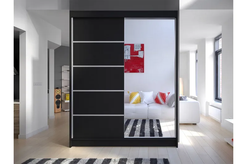 Camino Garderobe 58x150 cm LED-belysning - Svart - Oppbevaring - Garderober & garderobesystem