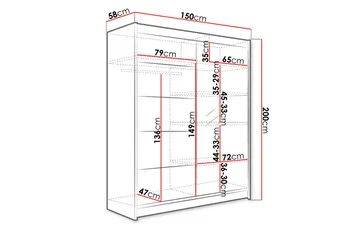 Camino Garderobe 58x150 cm LED-belysning - Svart - Oppbevaring - Garderober & garderobesystem