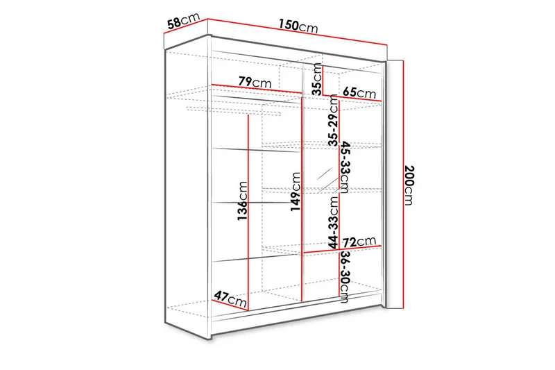 Camino Garderobe 58x150 cm LED-belysning - Svart - Oppbevaring - Garderober & garderobesystem