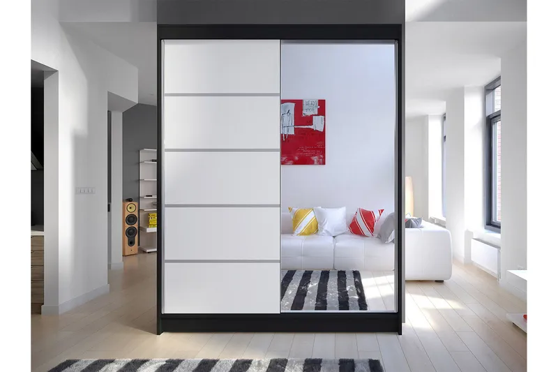 Camino Garderobe 58x150 cm LED-belysning - Svarthvit - Oppbevaring - Garderober & garderobesystem