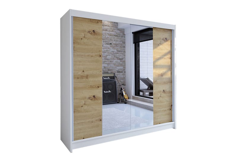 Canderbury Klesskap i Tre med Glassdetaljer, Hvit|Tre
