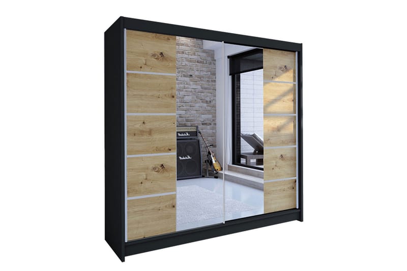 Canderbury Klesskap i Tre med Glassdetaljer, Svart|Beige