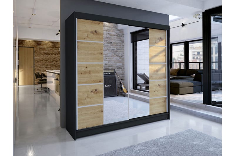 Canderbury Klesskap i Tre med Glassdetaljer - Svart|Beige - Oppbevaring - Garderober & garderobesystem