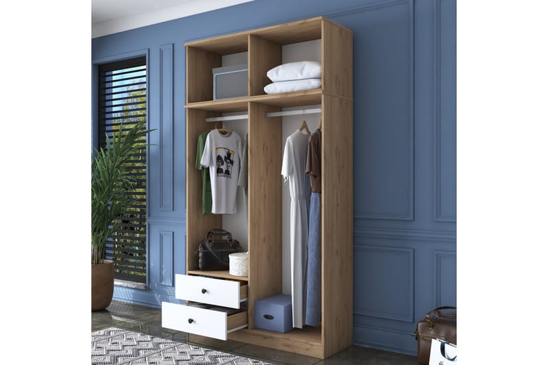Caturai Garderobe 120 cm - Valnøtt/Hvit - Oppbevaring - Garderober & garderobesystem