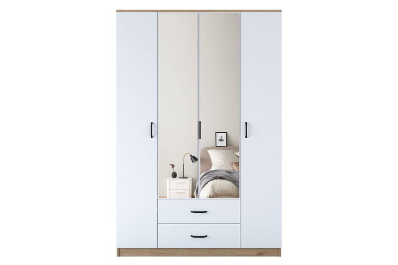 Caturai Garderobe med Speil - Valnøtt/Hvit - Oppbevaring - Garderober & garderobesystem