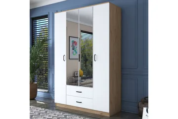 Caturai Garderobe med Speil - Valnøtt/Hvit - Oppbevaring - Garderober & garderobesystem