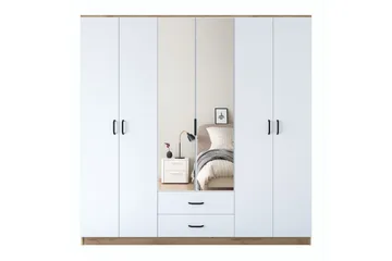 Caturai Garderobe med Speil - Valnøtt/Hvit - Oppbevaring - Garderober & garderobesystem