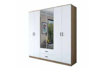 Caturai Garderobe med Speil - Valnøtt/Hvit - Oppbevaring - Garderober & garderobesystem