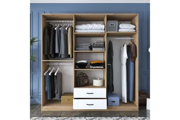 Caturai Garderobe med Speil - Valnøtt/Hvit - Oppbevaring - Garderober & garderobesystem