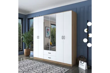 Caturai Garderobe med Speil - Valnøtt/Hvit - Oppbevaring - Garderober & garderobesystem