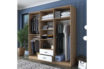 Caturai Garderobe med Speil - Valnøtt/Hvit - Oppbevaring - Garderober & garderobesystem