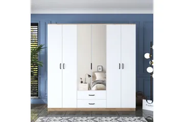 Caturai Garderobe med Speil - Valnøtt/Hvit - Oppbevaring - Garderober & garderobesystem