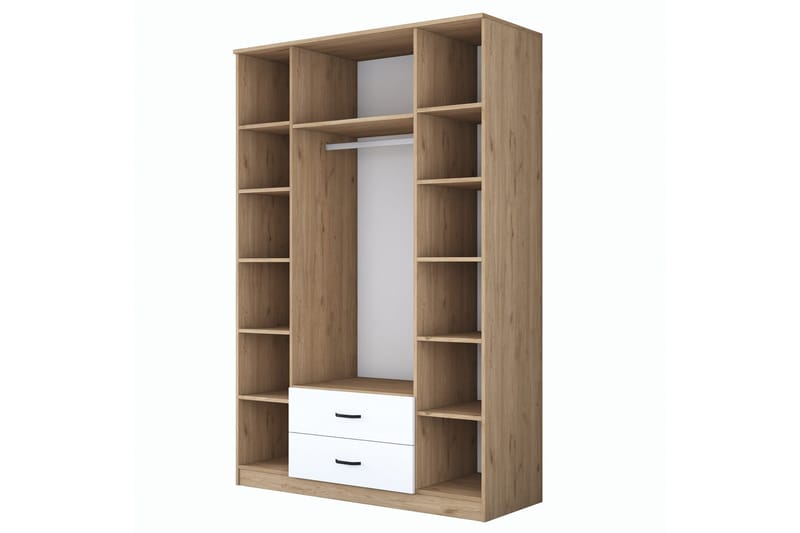 Caturai Garderobe med Speil - Valnøtt/Hvit - Oppbevaring - Garderober & garderobesystem