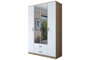 Caturai Garderobe med Speil - Valnøtt/Hvit - Oppbevaring - Garderober & garderobesystem