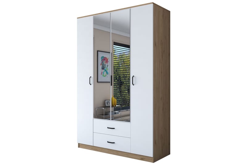 Caturai Garderobe med Speil - Valnøtt/Hvit - Oppbevaring - Garderober & garderobesystem