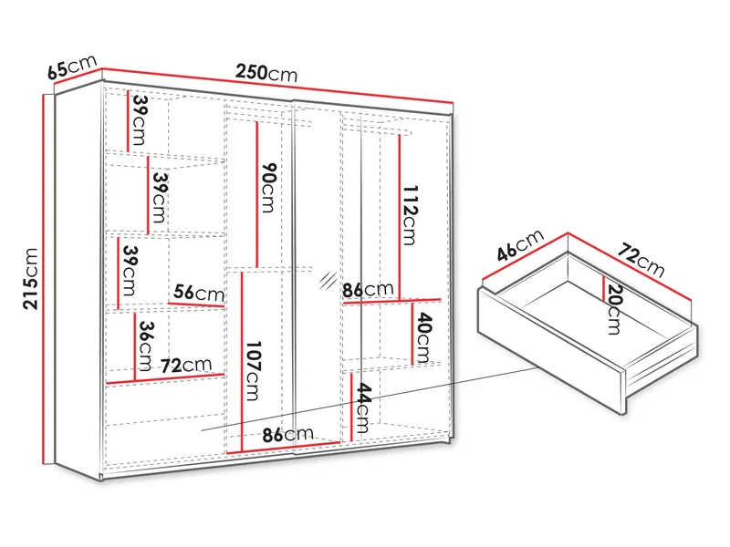 Ceyris Garderobeskap med Speil 250 cm - Oppbevaring - Garderober & garderobesystem