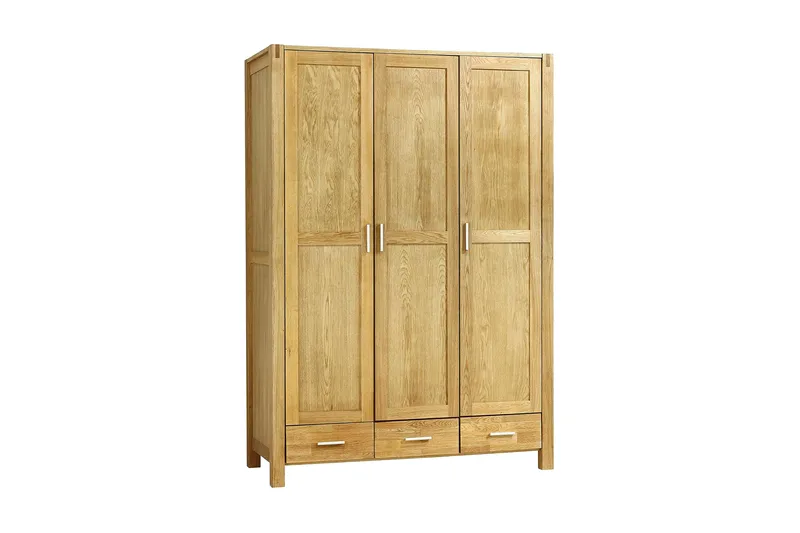Chicago Garderobe 130 cm med 3 Dører og 3 Skuffer i Tre, Lysebrun