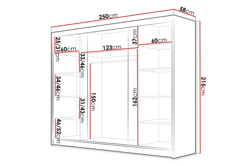 Cinerea Garderobe 250x215 cm - Svart - Oppbevaring - Garderober & garderobesystem
