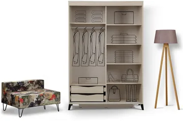 Comfortale Garderobe 120 cm i Tre med Glassdør - Beige - Oppbevaring - Garderober & garderobesystem