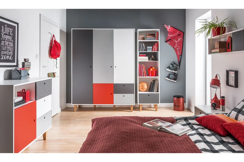 Concept Garderobe Hvit / M ørkegrå / Rød - VOX - Oppbevaring - Garderober & garderobesystem
