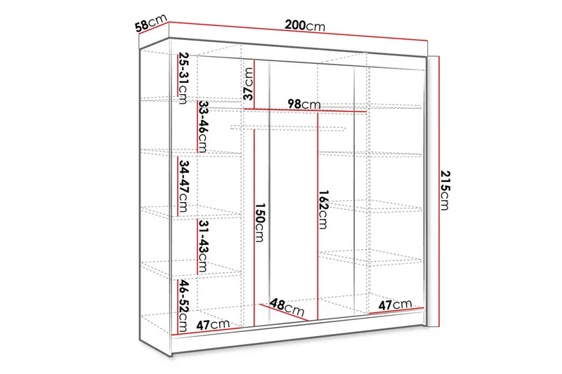 Cyria Garderobe 200x215 cm - Brun/Svart - Oppbevaring - Garderober & garderobesystem
