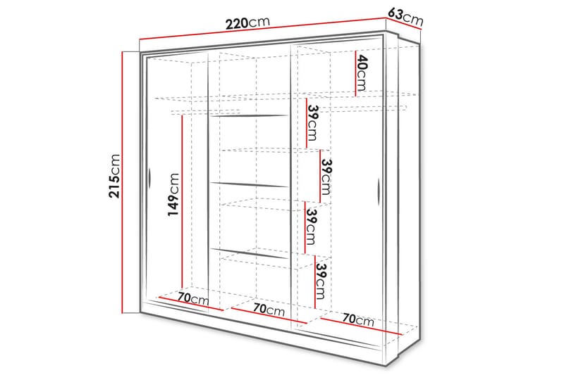 Dentro Garderobe 220x63x215 cm - Hvit - Oppbevaring - Garderober & garderobesystem