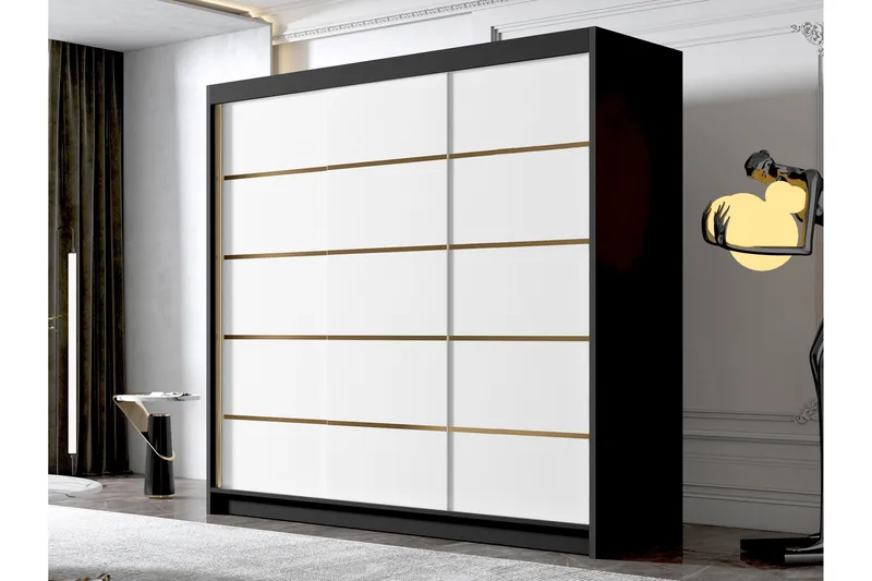 Dianna Garderobe 200x215 cm - Hvit/Svart - Oppbevaring - Garderober & garderobesystem