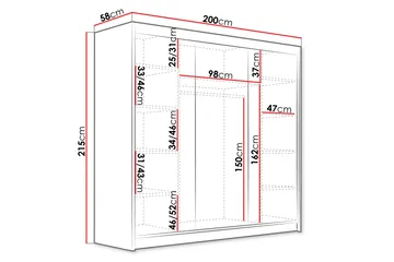 Dianna Garderobe 200x215 cm - Hvit/Svart - Oppbevaring - Garderober & garderobesystem