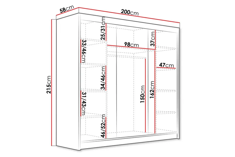 Dianna Garderobe 200x215 cm - Hvit/Svart - Oppbevaring - Garderober & garderobesystem