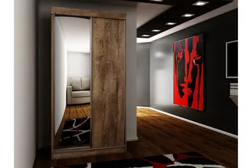 Dunkra Garderobe med Speil LED-belysning Blå 100 cm - Mørk Aske - Oppbevaring - Garderober & garderobesystem