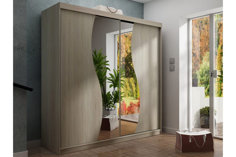 Dunkra Garderobe med Speil LED-belysning Blå 200 cm Bue - Sonomaeik - Oppbevaring - Garderober & garderobesystem