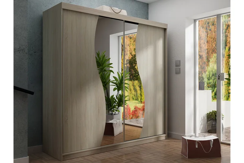 Dunkra Garderobe med Speil LED-belysning Blå 200 cm Bue - Sonomaeik - Oppbevaring - Garderober & garderobesystem