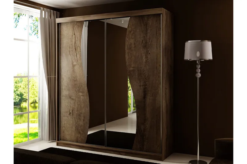 Dunkra Garderobe med Speil LED-belysning RGB 150 cm Bue - Mørk Aske - Oppbevaring - Garderober & garderobesystem