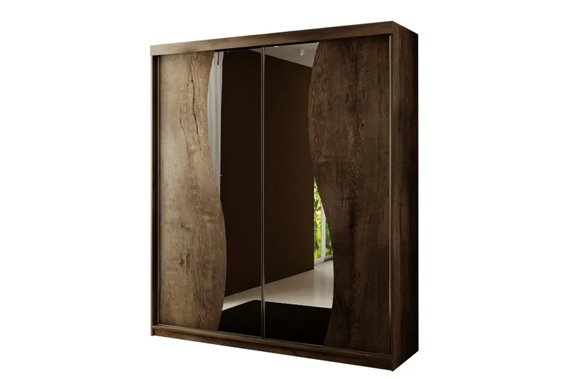 Dunkra Garderobe med Speil LED-belysning RGB 150 cm Bue - Mørk Aske - Oppbevaring - Garderober & garderobesystem