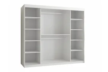 Dunvegan Garderobeskap med Speil 200 cm i Malt Tre med Glassdetaljer - Hvit - Oppbevaring - Garderober & garderobesystem