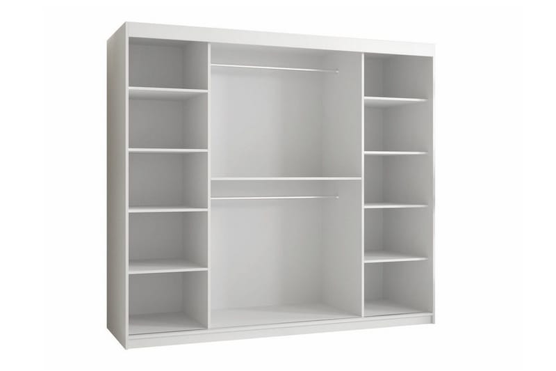 Dunvegan Garderobeskap med Speil 200 cm i Malt Tre med Glassdetaljer - Hvit - Oppbevaring - Garderober & garderobesystem