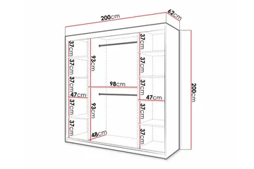 Dunvegan Garderobeskap med Speil 200 cm i Malt Tre med Glassdetaljer - Hvit - Oppbevaring - Garderober & garderobesystem