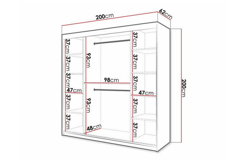 Dunvegan Garderobeskap med Speil 200 cm i Malt Tre med Glassdetaljer - Hvit - Oppbevaring - Garderober & garderobesystem