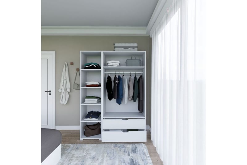 Durusu Garderobe 130x183 cm - Hvit - Oppbevaring - Garderober & garderobesystem