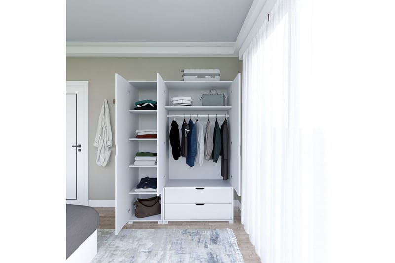 Durusu Garderobe 130x183 cm - Hvit - Oppbevaring - Garderober & garderobesystem