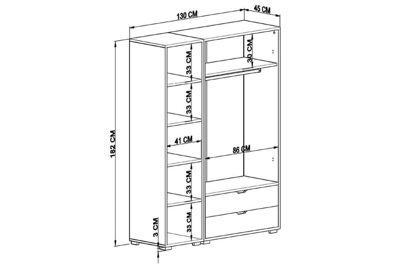 Durusu Garderobe 130x183 cm - Hvit - Oppbevaring - Garderober & garderobesystem