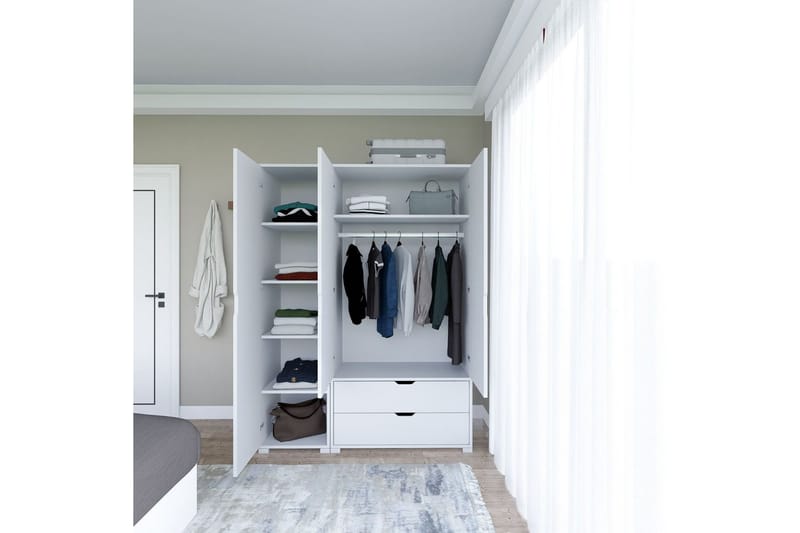Durusu Garderobe 130x183 cm - Hvit - Oppbevaring - Garderober & garderobesystem