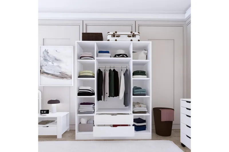 Durusu Garderobe 140x182 cm - Matt hvit - Oppbevaring - Garderober & garderobesystem