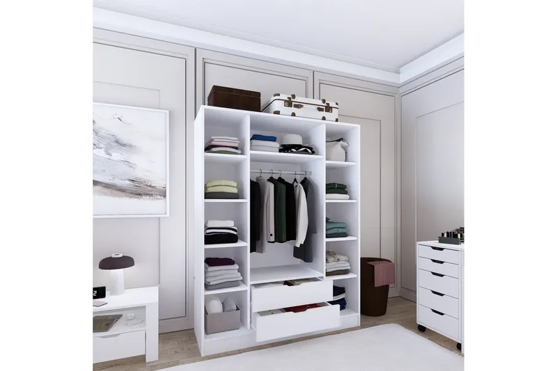 Durusu Garderobe 140x182 cm - Matt hvit - Oppbevaring - Garderober & garderobesystem