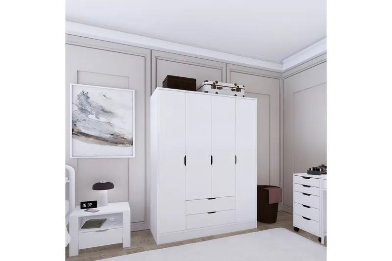 Durusu Garderobe 140x182 cm - Matt hvit - Oppbevaring - Garderober & garderobesystem